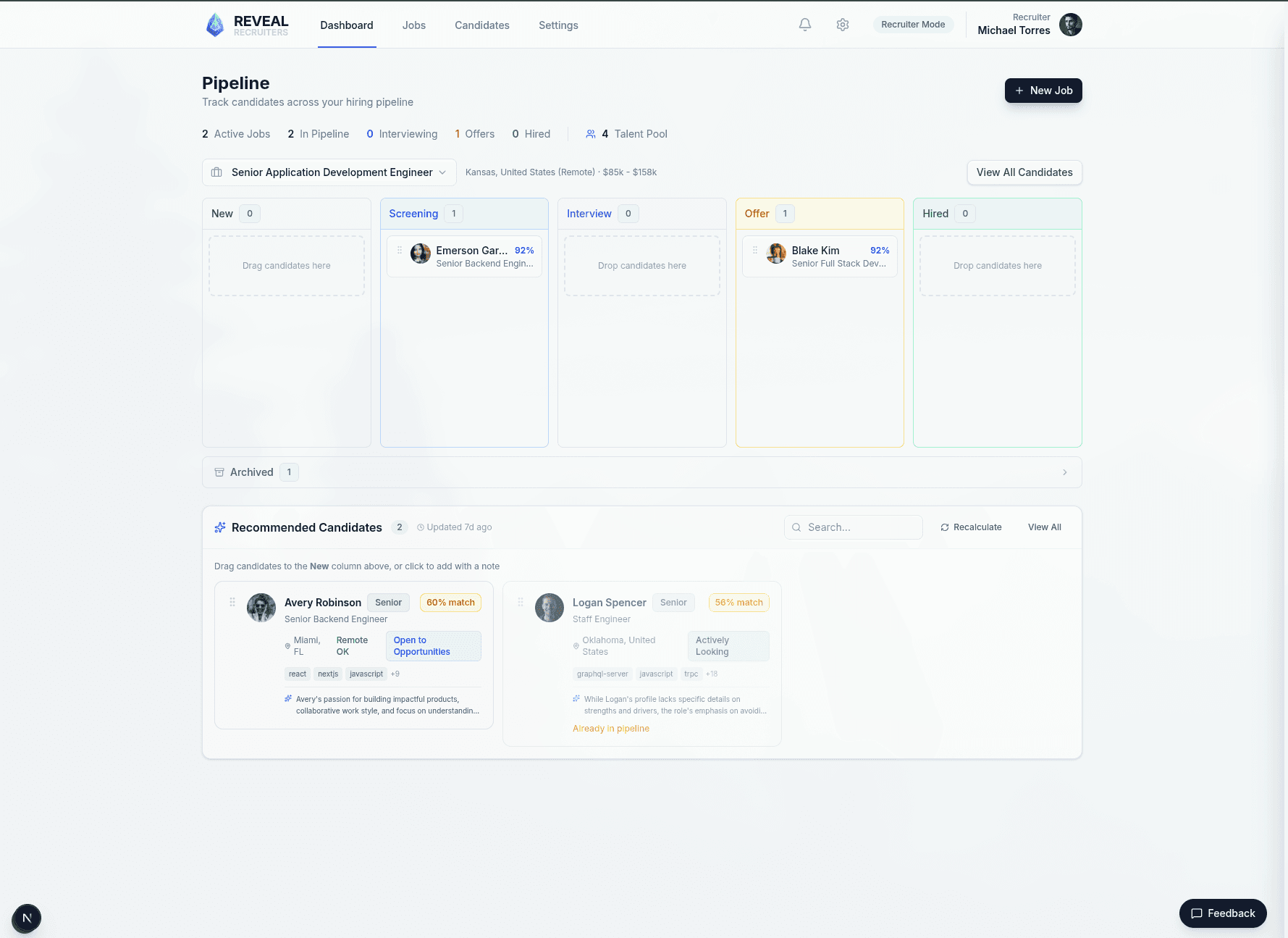 REVEAL Recruiter Dashboard - Track candidates through your hiring pipeline